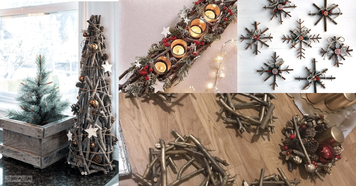 adornos navidenos con ramas de madera