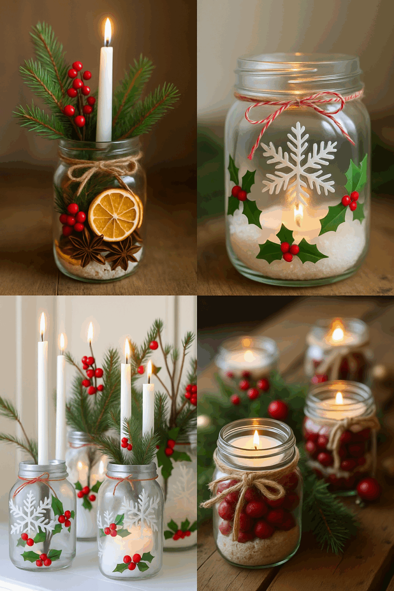 bellas lamparas navidenas con frascos