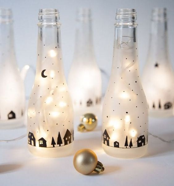 botellas con iluminacion para decorar navidad 2