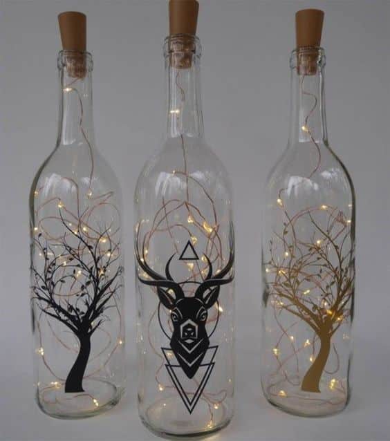botellas con iluminacion para decorar navidad arbol