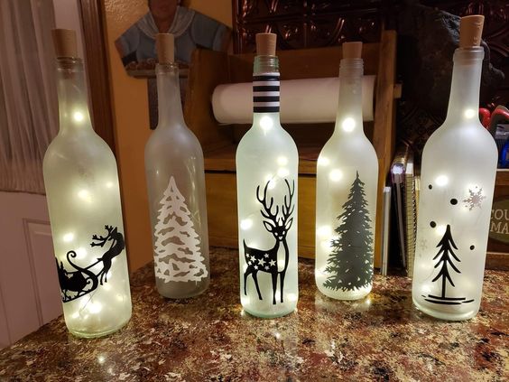 botellas con iluminacion para decorar navidad centro luces