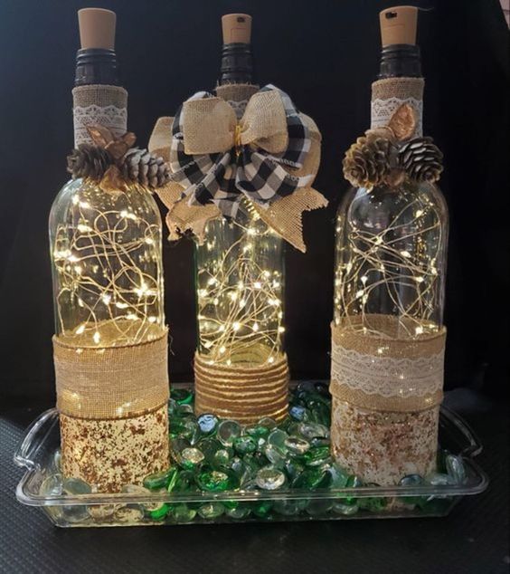 botellas con iluminacion para decorar navidad centro mesa 1