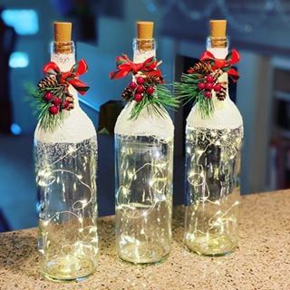 botellas con iluminacion para decorar navidad centro mesa