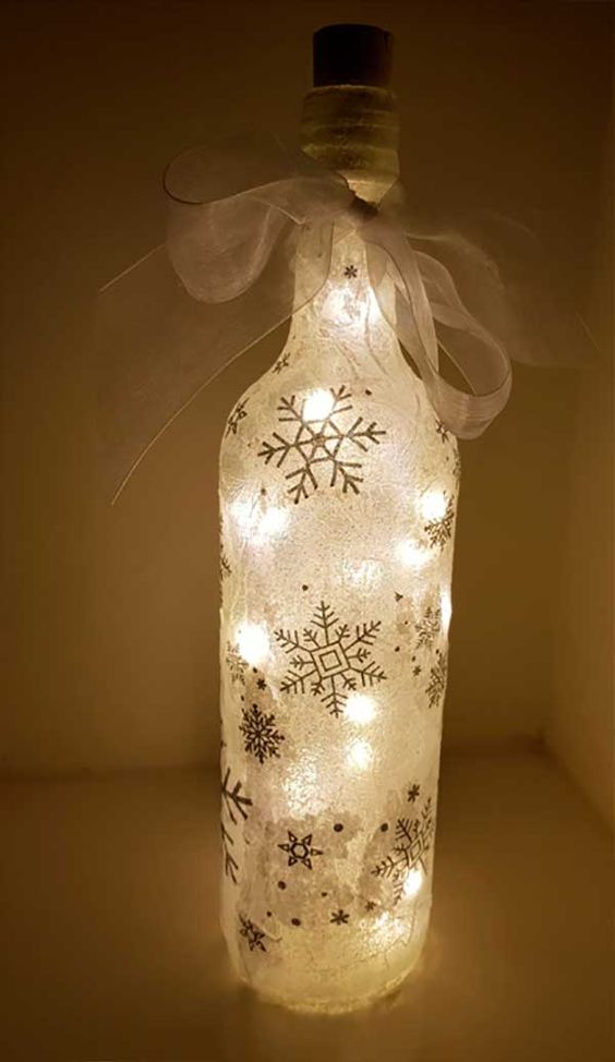 botellas con iluminacion para decorar navidad centro nieve