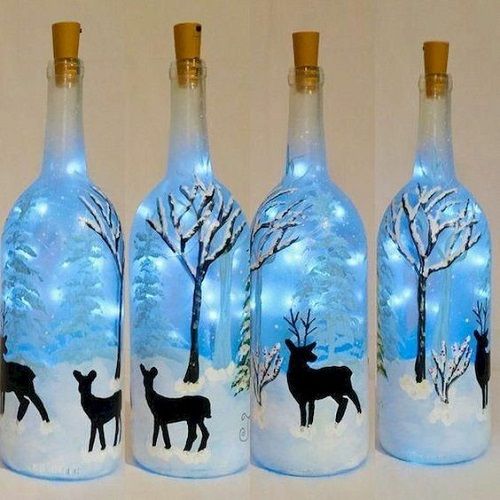 botellas con iluminacion para decorar navidad ventana
