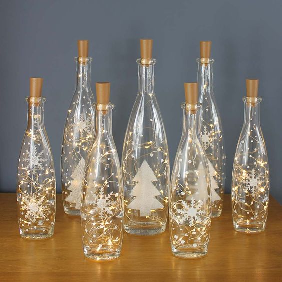 botellas con iluminacion para decorar navidad