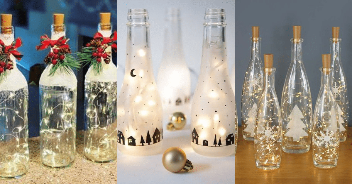 botellas con iluminacion para decorar navidad