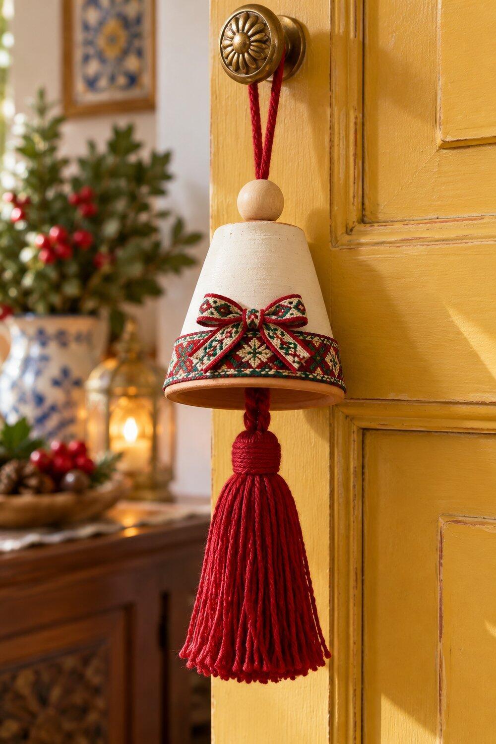 Ideas de Navidad con macetas de barro Colgante de mini maceta con borla roja y lazo de tela