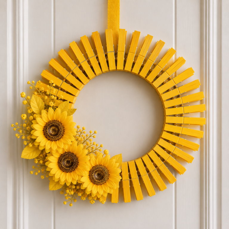 Cómo crear una hermosa corona de girasoles usando pinzas para la ropa Cómo crear una hermosa corona de girasoles usando pinzas para la ropa como crear una hermosa corona de girasoles usando pinzas para la ropa 1