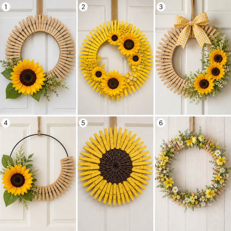 Cómo crear una hermosa corona de girasoles usando pinzas para la ropa Cómo crear una hermosa corona de girasoles usando pinzas para la ropa como crear una hermosa corona de girasoles usando pinzas para la ropa 3