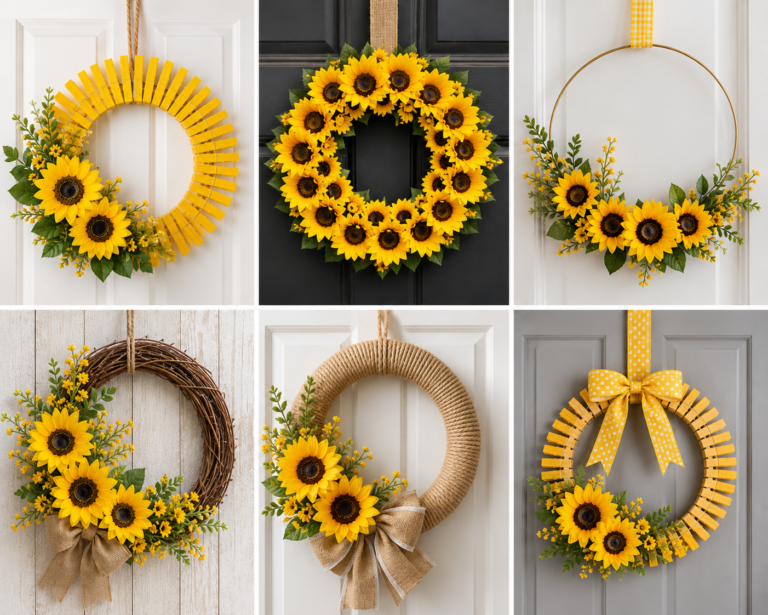 Cómo crear una hermosa corona de girasoles usando pinzas para la ropa Cómo crear una hermosa corona de girasoles usando pinzas para la ropa como crear una hermosa corona de girasoles usando pinzas para la ropa 7