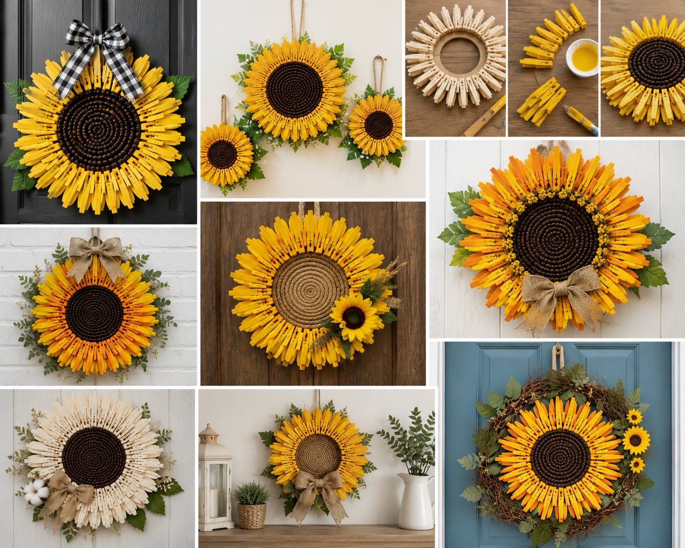 Cómo crear una hermosa corona de girasoles usando pinzas para la ropa Cómo crear una hermosa corona de girasoles usando pinzas para la ropa como crear una hermosa corona de girasoles usando pinzas para la ropa 8