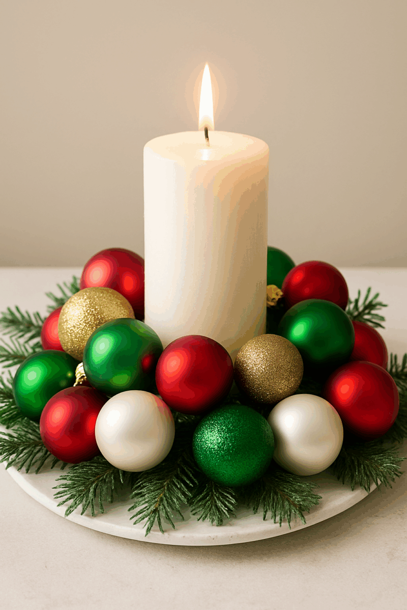 como hacer un centro de mesa navideno con esferas 4