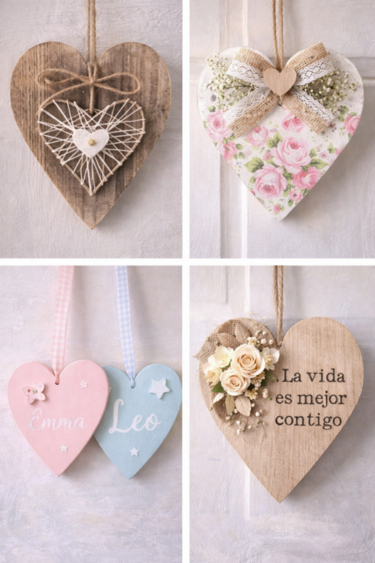 Corazones de madera decorados: ideas artesanales que llenan de alma cualquier espacio corazones de madera decorados 3 scaled