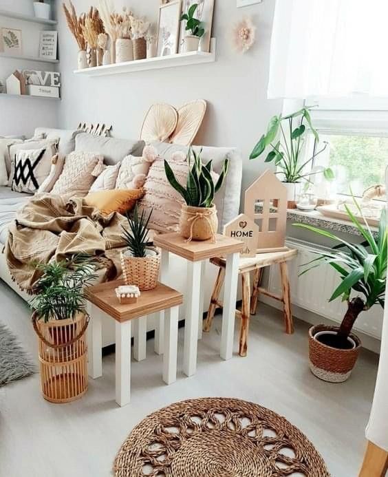 decoracion boho con estantes de pared