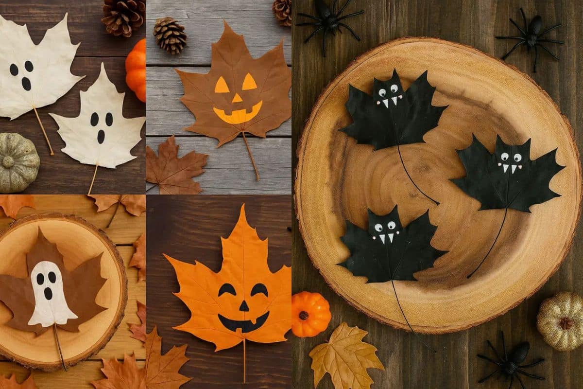 decoracion creativa de halloween con hojas