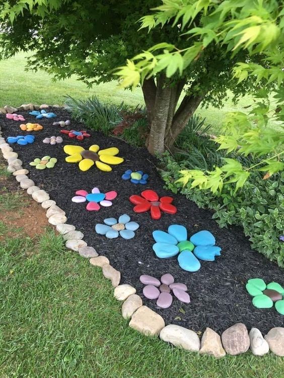 decoraciones jardines flores de piedras coloridas 1