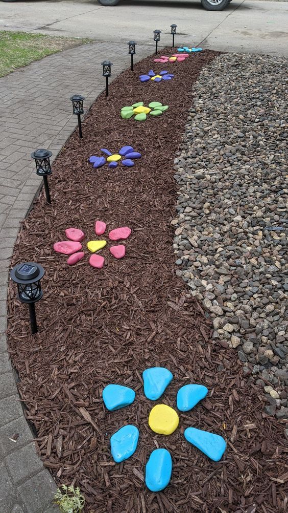 decoraciones jardines flores de piedras coloridas 3