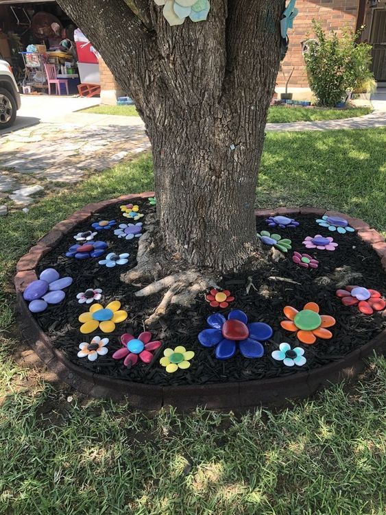 decoraciones jardines flores de piedras coloridas 4