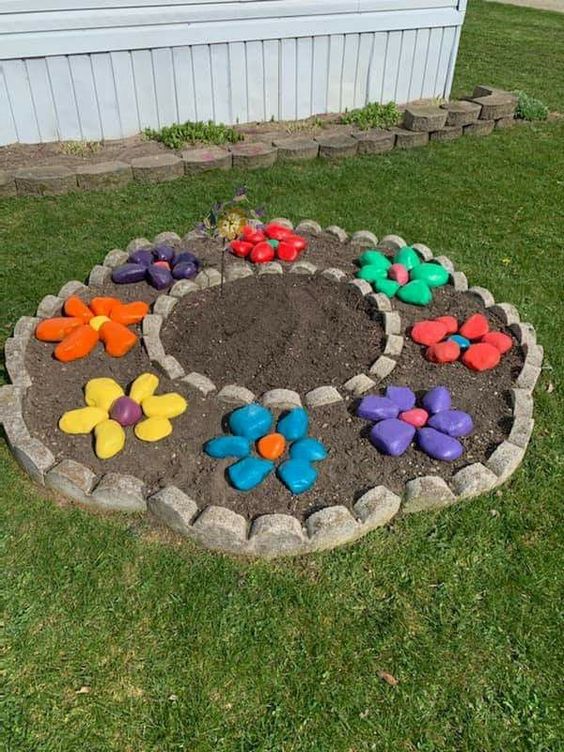 decoraciones jardines flores de piedras coloridas 6
