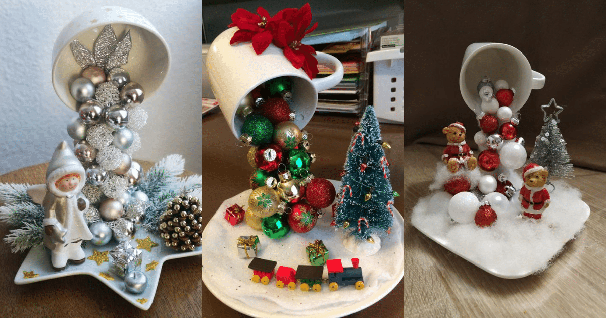decoraciones navidenas con tazas flotantes