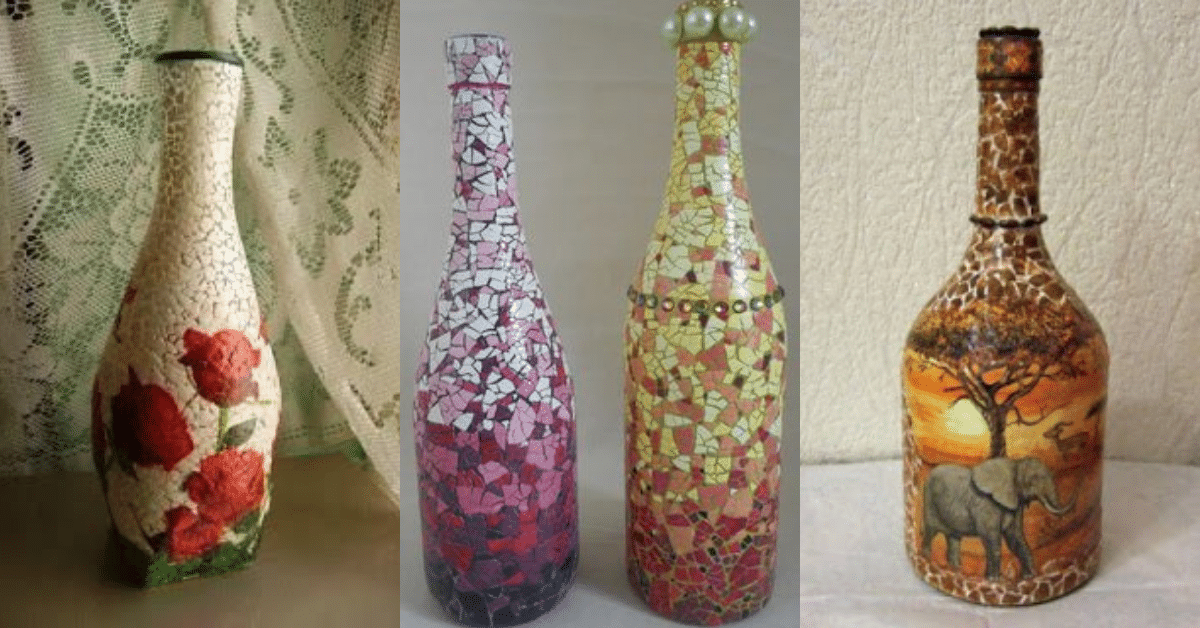 decorar botellas de vidrio con cascaras de huevo