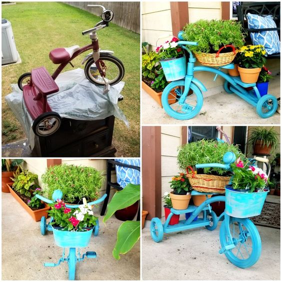floreros hechos con bicicletas viejas 3