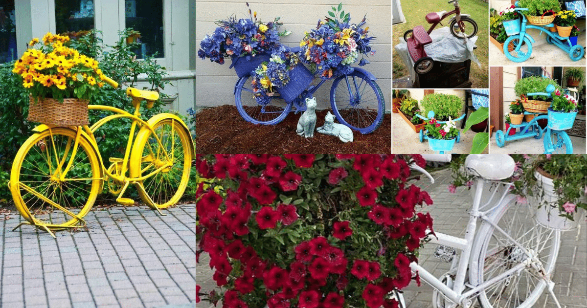 floreros hechos con bicicletas viejas