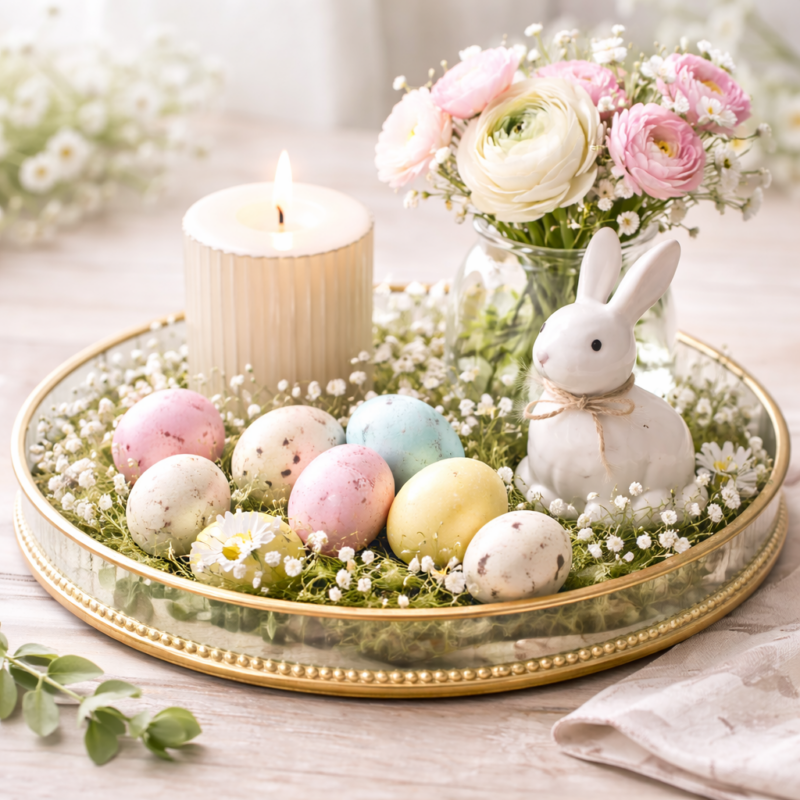 Ideas creativas para decorar bandejas de Pascua: composiciones elegantes y llenas de primavera ideas creativas para decorar bandejas de pascua 4