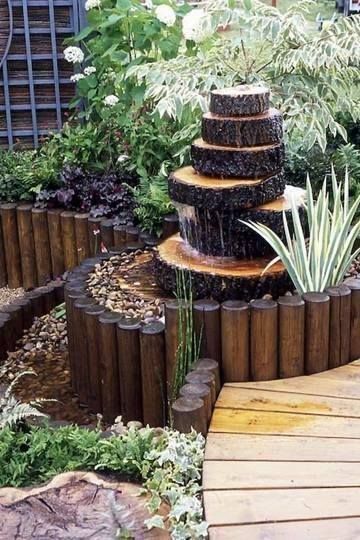 ideas de fuentes de jardin de madera