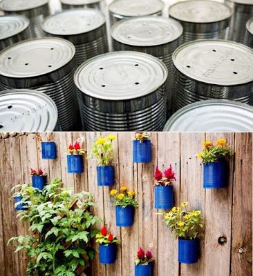 ideas de jardin suspendido con latas 4