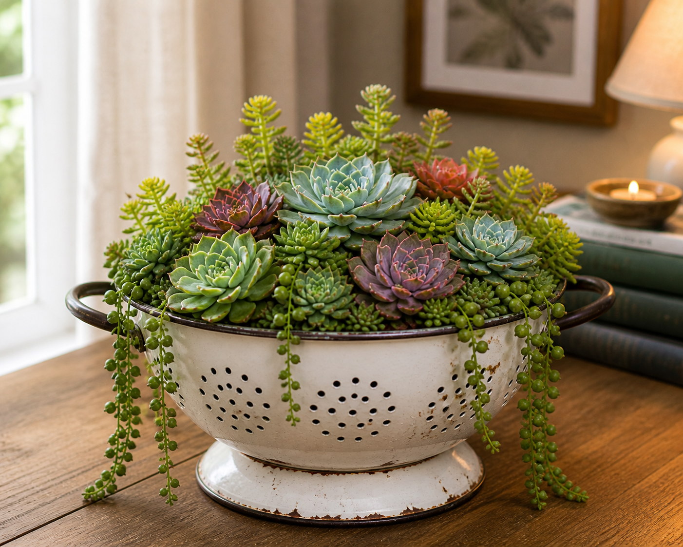 Ideas para usar suculentas en coladores de cocina: decoración reciclada con encanto natural Ideas para usar suculentas en coladores de cocina: decoración reciclada con encanto natural ideas para usar suculentas en coladores de cocina 4