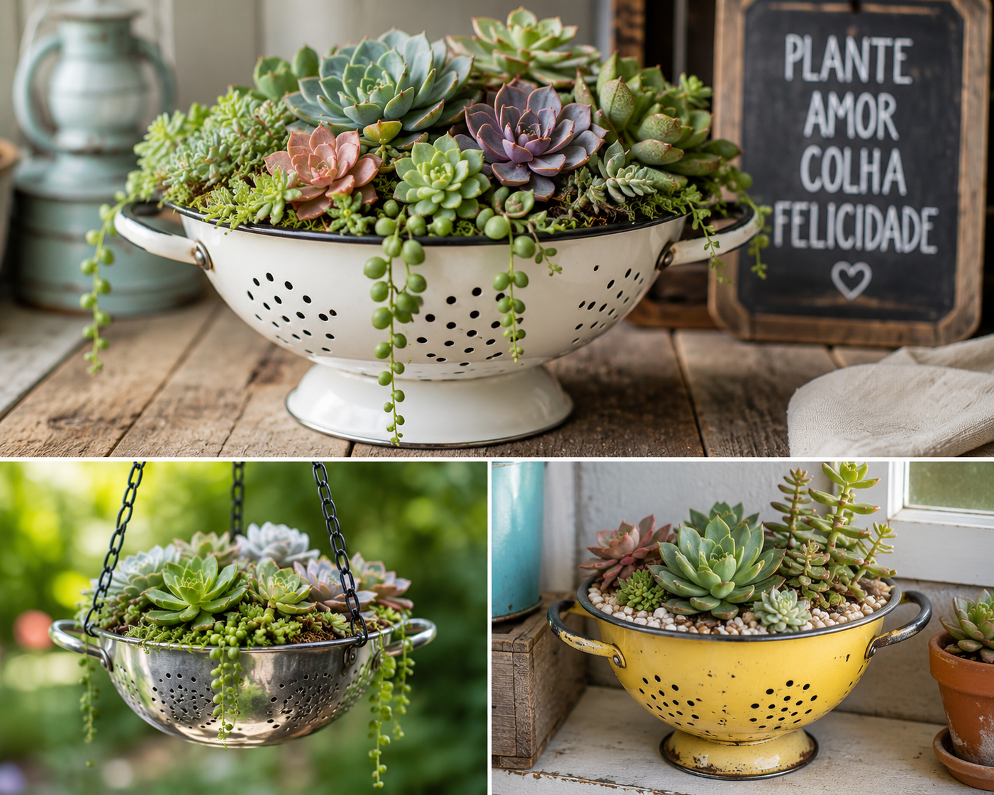 Ideas para usar suculentas en coladores de cocina: decoración reciclada con encanto natural Ideas para usar suculentas en coladores de cocina: decoración reciclada con encanto natural ideas para usar suculentas en coladores de cocina 8