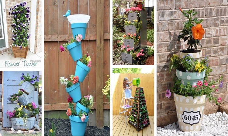 ideas torre de macetas con flores