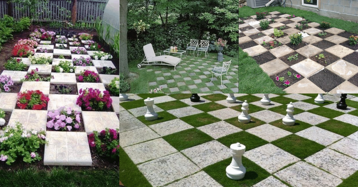 jardin en el patio de tablero de ajedrez