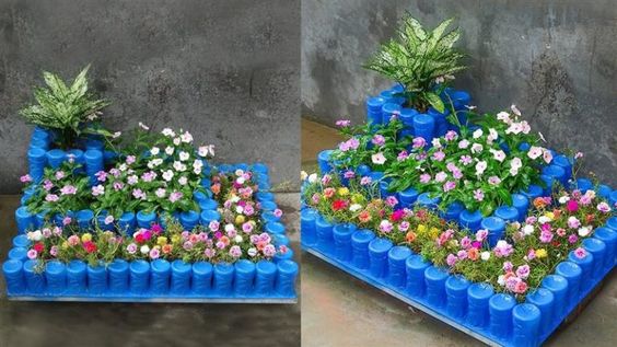 macizos de flores hechos botellas de colores 8