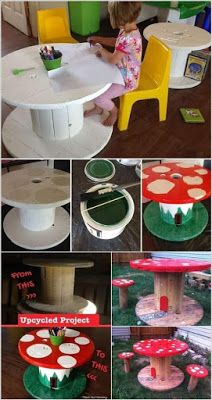 mesas para ninos hechas con carretes de madera 2