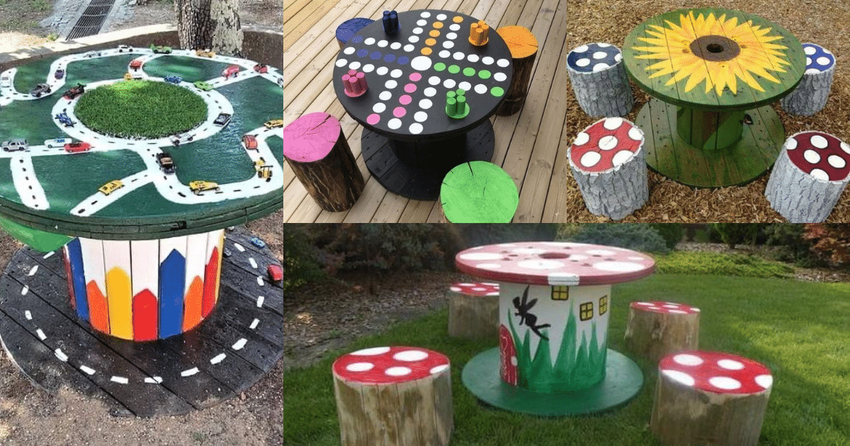 mesas para ninos hechas con carretes de madera