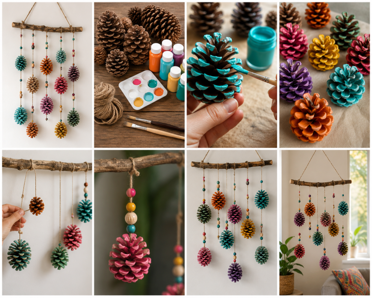Móvil colorido hecho a mano con piñas: una decoración creativa y natural Móvil colorido hecho a mano con piñas: una decoración creativa y natural movil colorido hecho a mano con pinas 1