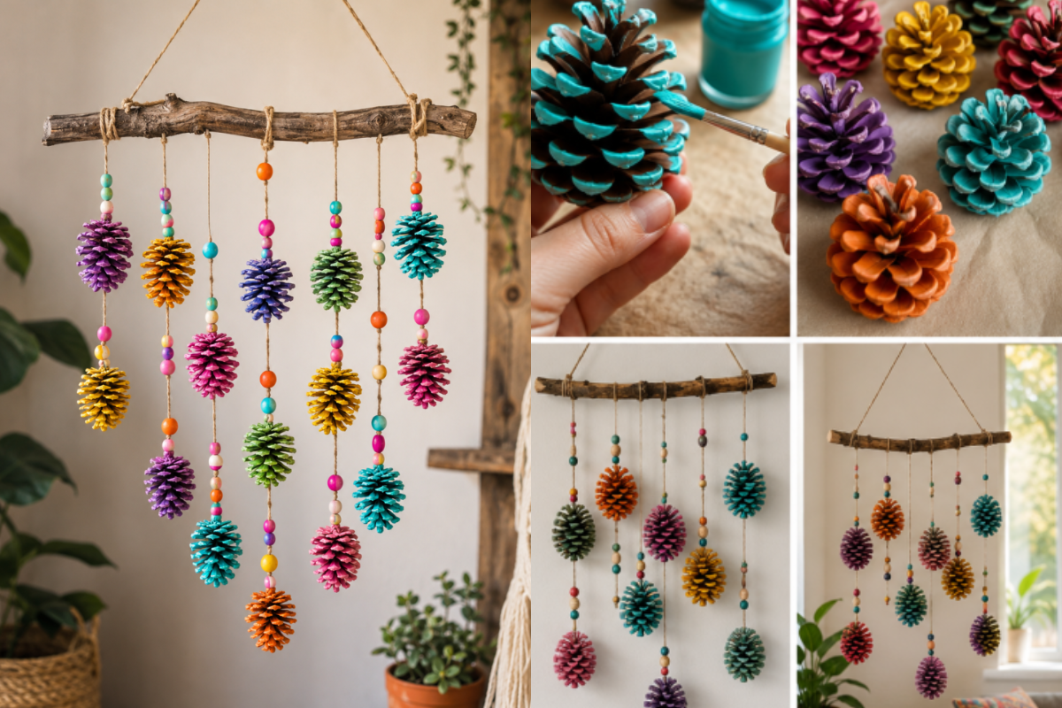 Móvil colorido hecho a mano con piñas: una decoración creativa y natural Móvil colorido hecho a mano con piñas: una decoración creativa y natural movil colorido hecho a mano con pinas 2