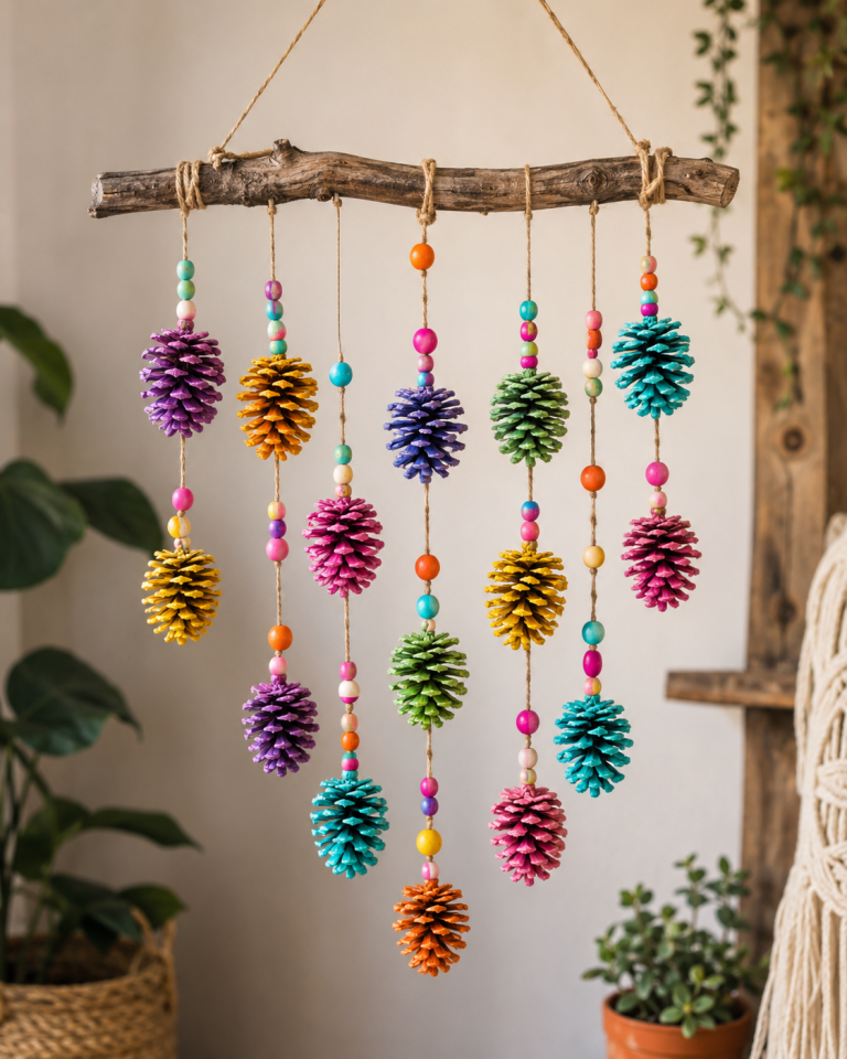 Móvil colorido hecho a mano con piñas: una decoración creativa y natural Móvil colorido hecho a mano con piñas: una decoración creativa y natural movil colorido hecho a mano con pinas 4