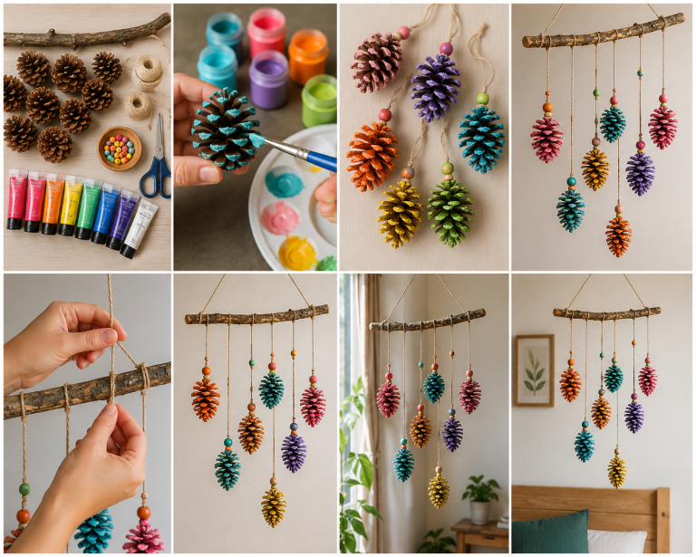 Móvil colorido hecho a mano con piñas: una decoración creativa y natural Móvil colorido hecho a mano con piñas: una decoración creativa y natural movil colorido hecho a mano con pinas 6