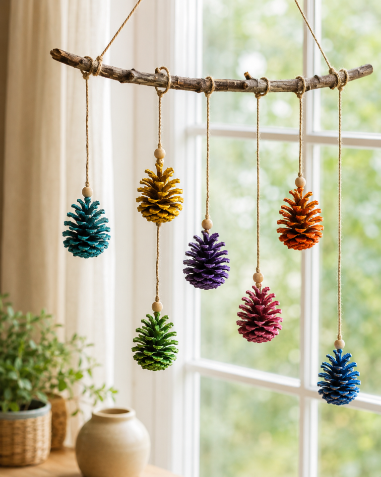Móvil colorido hecho a mano con piñas: una decoración creativa y natural Móvil colorido hecho a mano con piñas: una decoración creativa y natural movil colorido hecho a mano con pinas 8