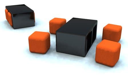 table basse noir poufs carres oranges studio